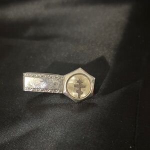 Silver Tone Cross Accent Tie Clip